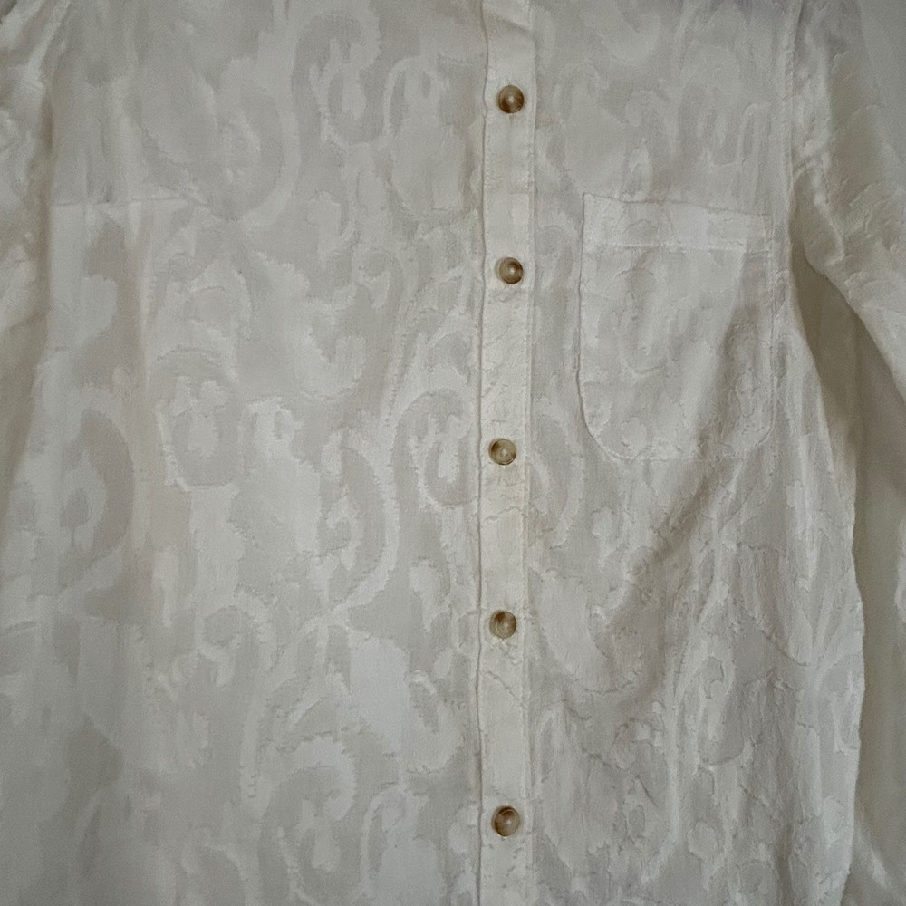 Maeve Anthropologie Womens Button Down Shirt Size 8 White Floral Long Sleeve - Picture 9 of 14
